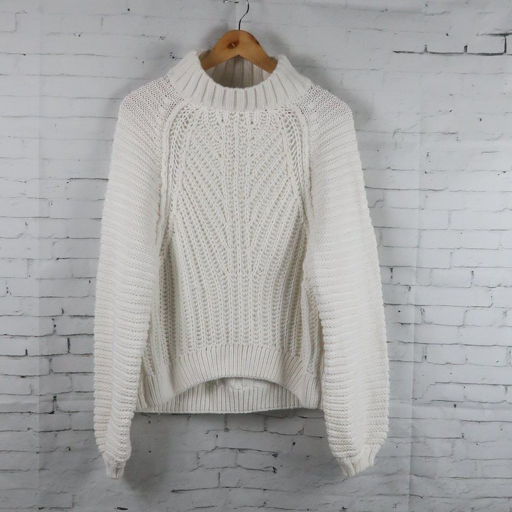 FREE PEOPLE IVORY LONG SLEEVE MOCK NECK KNIT SWEETHEART SWEATER SIZE XL